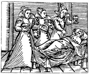 Hexen am Bett eines Kranken; 1626, Quelle: Hauschild, Staschen, Troschke, op. cit., S. 28